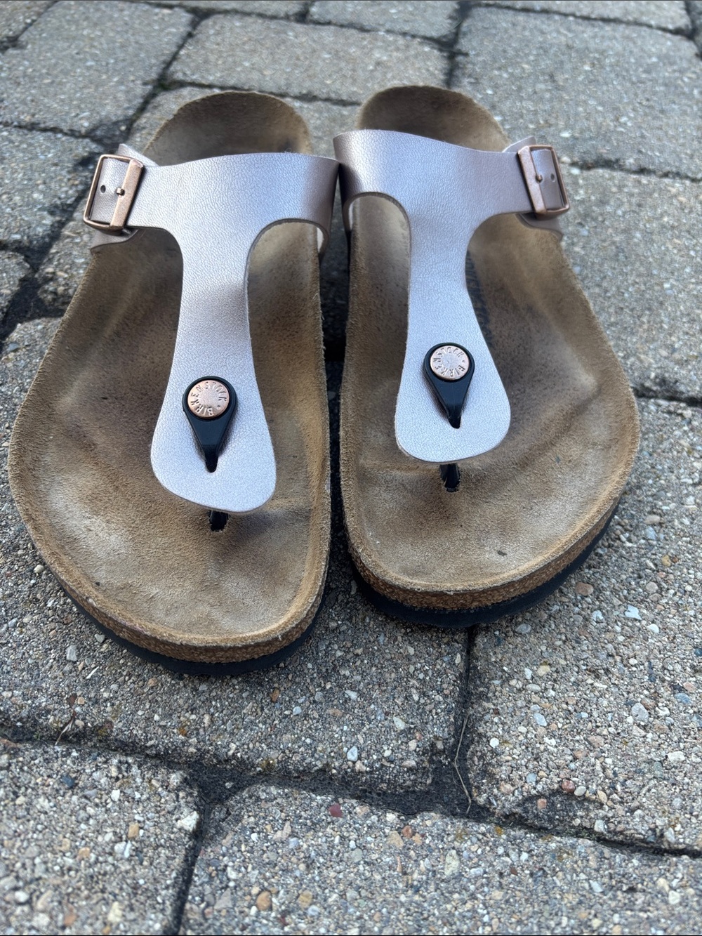 Birkenstock Metallic Silver Thong Sandals with Adjustable Buckle